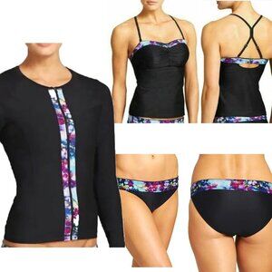 Athleta 3pc Rashguard Floral Fade Swimsuit Set Small